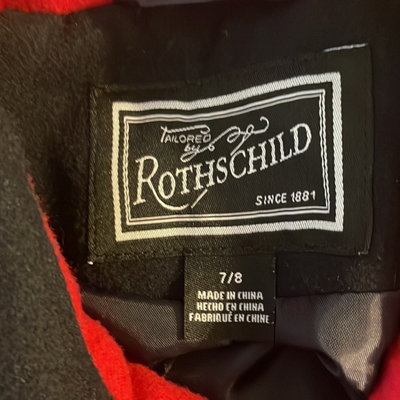 ROTHSCHILD Coat Navy Red Double Breasted Gold Buttons Pockets Lined EC! Sz 7/8 - Picture 12 of 13